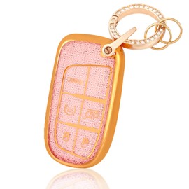 OFF WE GO for Jeep Key Fob Cover with Keychain, Soft TPU Protection Key Case Fit for Grand Cherokee Renegade Dodge RAM Durango Challenger Chrysler 200 300 Journey Dart Fiat Smart Key, Pink