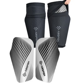 AIRSFISH Soccer Shin Guards for Kids Youth Adults,Shin Pads and Sleeves with Optimized Insert Pocket EVA Cushion,Reduce Shocks and Injuries for Boys Girls Men for Football Games