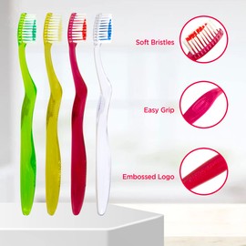 Shield Care Clarity Expert Manual Toothbrush for Sensitive Gums and Strong Teeth, Made with Food Material, Medium Bristles (Red, Green, Yellow, White) 8 Count (Pack of 1)