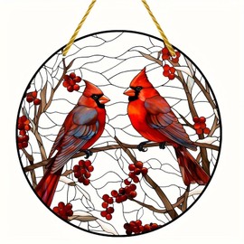 FengFaer 5.9'' Acrylic Window Hanging Cardinal Suncatcher Decor, Red Bird Suncatcher Panel Outdoor Wall Art Stained Panel Hangings Gift for Home Garden Ornament for Birds Lover