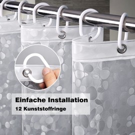 EurCross Shower Curtain 180 x 210 cm with Weight Magnet Bottom, Waterproof Shower Curtain Transparent for Bathroom, EVA Material Antibacterial Anti-Mould Shower Curtain with 12 Shower Curtain Rings
