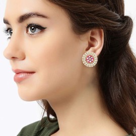Aheli Elegant Traditional Wedding Festive Wear Faux Kundan Encrusted Floral Enamel Stud Earrings Indian Ethnic Fashion Jewelry Gift for Women