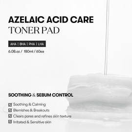 VT Cosmetics AZ Care Pack of 60 Toning Pads with Azelaic Acid and Centella Asiatia Extract for Radiant Skin and Sebo Control