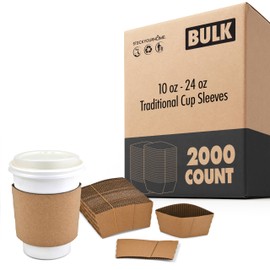 2000 Count Cup Sleeves 10-24 oz – Recyclable Insulating Sleeves for Everyday Use, Caterers, and Shops