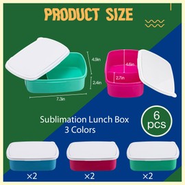 Teenyyou 6 Pcs Sublimation Lunch Box Reusable Plastic Bento Box 2 Compartment Bpa-free Snack Box 7.3 x 4.9 x 2.4 inches 3 Color DIY Bento Containers for Work Travel Microwave Freezer Dishwasher Safe