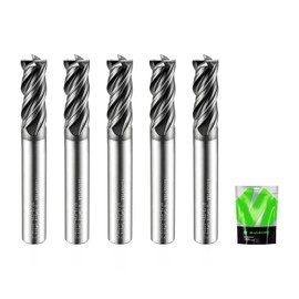 SHAPPRO 1/4 Inch Carbide Square End Mill Aluminum Bits 4 Flute Milling Cutter 1/4 Inch Shank CNC Router Bits for Aluminum Metal Cutting Bits Milling Tools Square Endmill（5PCS）