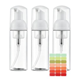 3 Pack 2oz Clear Plastic Foam Pump Bottles with Sticker