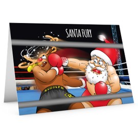STREET SANTA - Boxing Christmas Card - Large A5 Card Size - Funny Humour - Made in the UK - Santa Fury - For Dad Brother Boyfriend