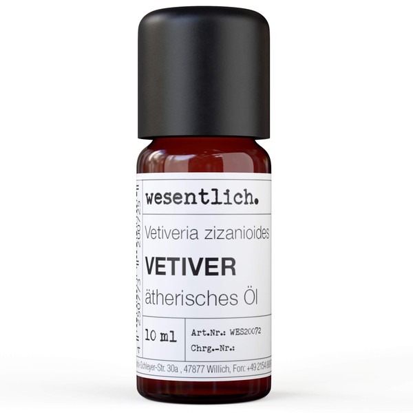 wesentlich Vetiver Pure Essential Oil, 100% Natural, Glass Bottle, 10 ml