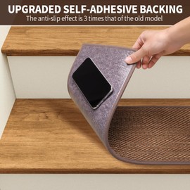 GROWLING Linen Stair Treads for Wooden Steps Indoor 36x9 inch, 15pcs Upgraded Self Adhesive Backing Non Slip Stair Carpets, Peel and Stick Stair Runner Rugs, Reusable Staircase Step Treads(Brown)
