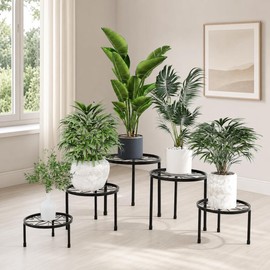 Paquete De 5 Soportes Para Plantas De Metal, Soporte Para Macetas De Esquina De Hierro Resistente A La CorrosióN, Soporte Redondo Para Exhibir Estante Para Plantas En Niveles