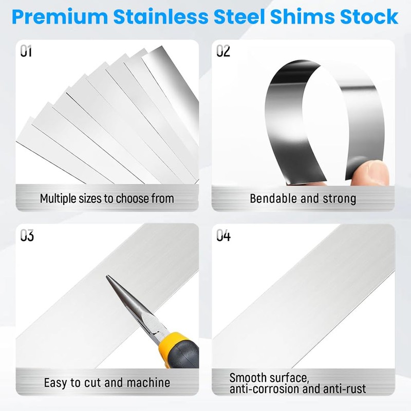50 pcs Shim Stock Assortment 1" Width x 6" Length,304