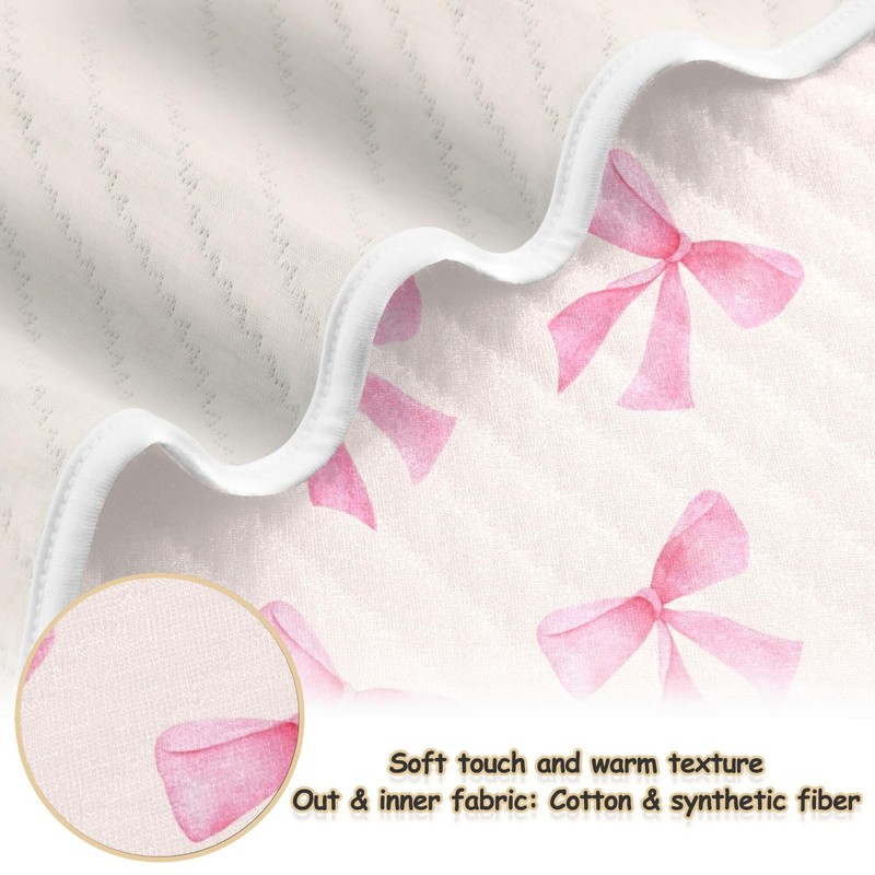 Xigua Pink Bow Baby Blanket - Cotton, Lightweight, Soft Receiving