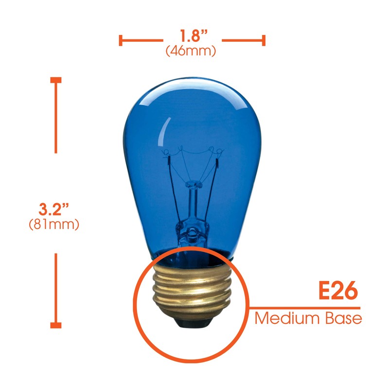 Incandescent S14 Edison Light Bulb, String Light Replacement, E26 Medium