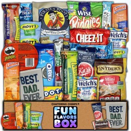 Fun Flavors Box Gift for Dad, 21 Ct Care Package Variety Pack, Cookies, Candy, Chips, Treats