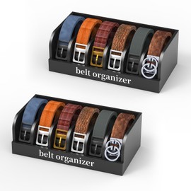 Belt Organizer for Closet and Drawer 6 Compartment Bamboo Tie and Belt Storage Organizer Box for Men Women Belts Display Case Holder (Black)