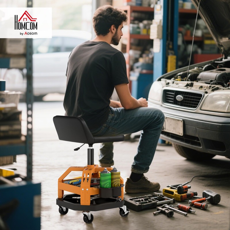 HOMCOM Rolling Mechanic Stool, 300 LBS Capacity Pneumatic Creeper Garage