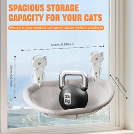 Homegroove Cat Window Perch, 18 x 12 Inch Foldable Cat Hammock for Window with Sturdy Metal Frame, Breathable Cordless Window Bed for Resting Seat for Indoor Cats (Grey, 18 x 12 Inch)