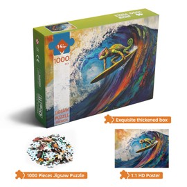 Vibrant Chameleon Surfing 1000 Piece Puzzle for Adults - Challenging Puzzles Art Painting Jigsaw Puzzles Family Game Home Decor