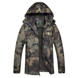 GIISAM Mens Windproof Jacket Waterproof Lightweight Mountain Sport Jacket for Men Hooded Windbreaker Raincoat(Green Camo,S)
