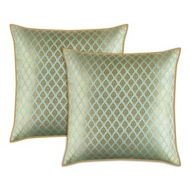 AVKA Studio Craftbot Light Turquoise/Light Aqua Throw Pillow Covers - Pack of 2 Damask Decorative Pillows - 20x20 - Indian Jacquard Cushion Cover - Cover Only