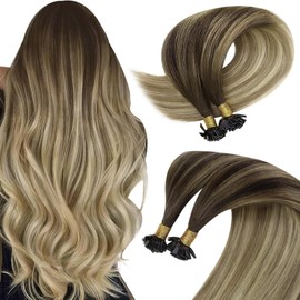 Sunny Hair Flat Tip Hair Extensions Human Hair Blonde Balayage Brown Keratin Human Hair Extensions 14inch Pre Bonded Keratin Hair Extensions Human Hair 50g