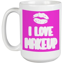 I Love Makeup with Lips Design - Beauty Themed Merch for Makeup Artist or Cosmetologist, Gift for Makeup Lovers & Beauticians, White Mug 15oz