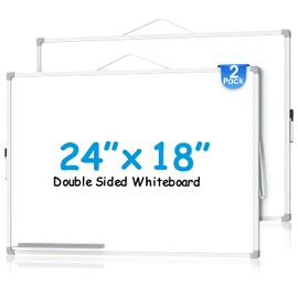 MaxGear Double Sided White Board for Wall, 24"x18" Dry Erase Boards 2 Pack, Hanging Whiteboards for Door, with Magnetic Dry Erase Marker and Pen Tray, Portable Whiteboard for Home, School, Office