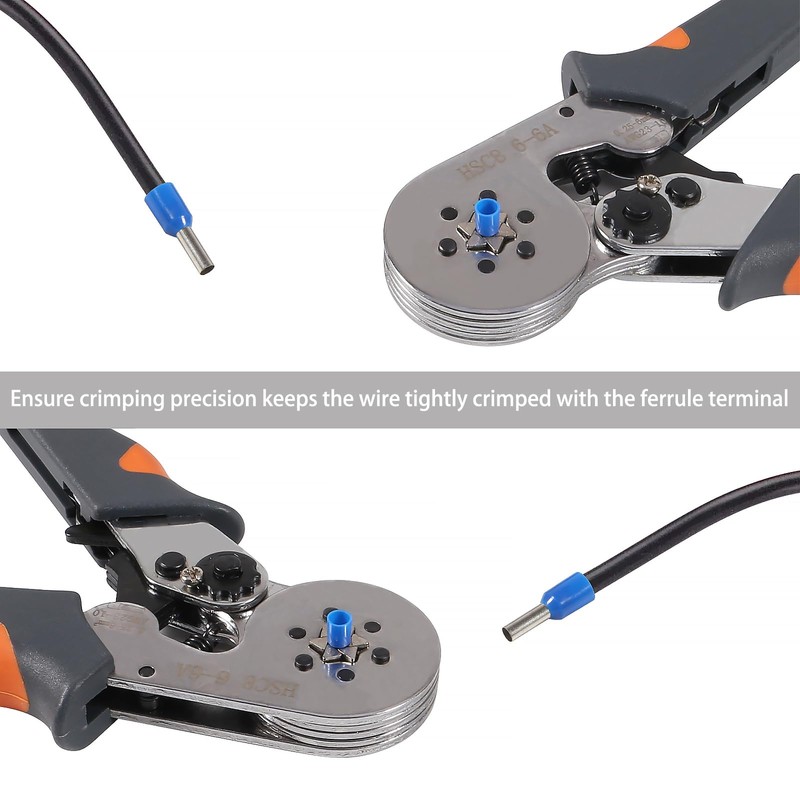 Ferrule Crimping Tool Kit, QCCAN AWG23-7(0.25-10mm²) Self-adjustable Ratchet Wire Crimping