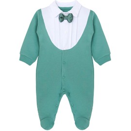 Lilax Baby Boy Gentleman Footie Christmas Stylish Tuxedo Outfit with Bow Tie (6-9 Months, Seafoam)