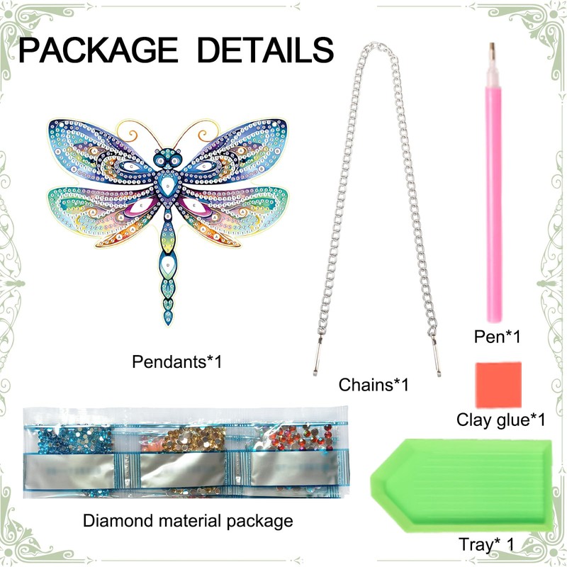 AiYuanzsh Animal Dragonfly Diamond Painting Kit Ornament with Hanging Chain