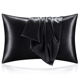 BEDELITE Satin Pillowcase for Hair and Skin, Super Soft and Cooling Similar to Silk Pillow Cases 2 Pack with Envelope Closure, Gift for Women Men(20"x30" Queen Size, Black)