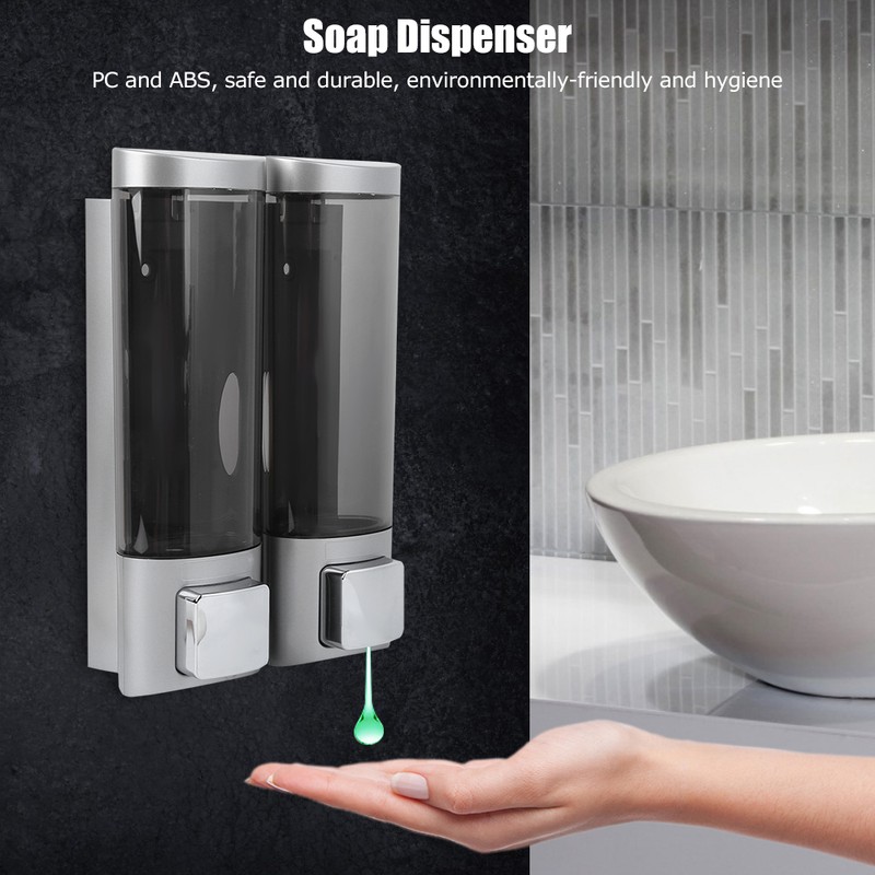 200MLx2 Silver DoubleHead Soap Dispenser WallMounted Manual Shampoo Dispensers