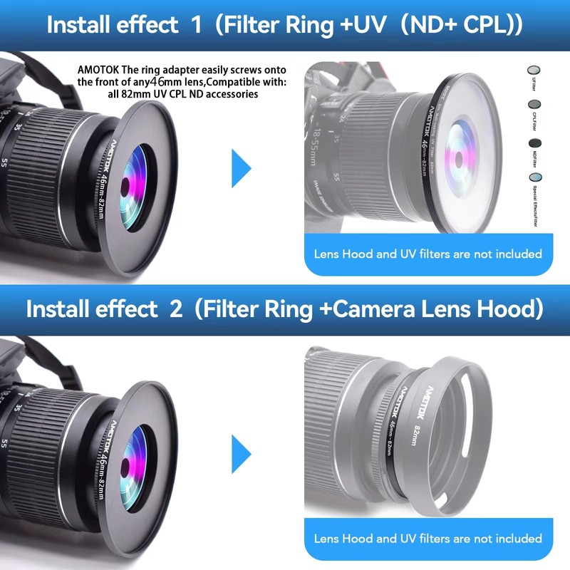46 mm to 82 mm Lens Adapter Ring, Step Up