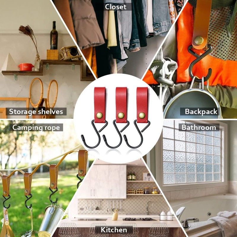 Modixun 8 Pieces Leather S Hooks, Metal S Shaped Hanging