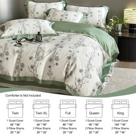 OTOB King Size Duvet Cover 3 Pieces, 100% Eucalyptus Lyocell Floral Duvet Cover King with Zipper Closure and 2 Pillowcases, All Season Silk-Like Smooth & Cool Comforter Green Bedding Cover Set