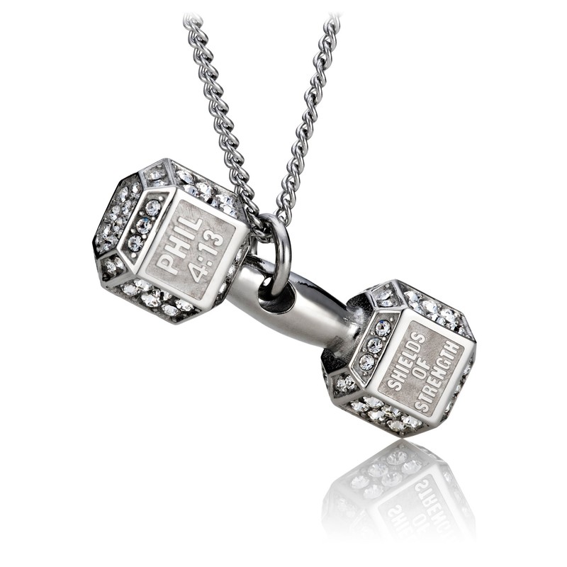 Shields of Strength Women's Crystal Dumbbell Necklace - Phil 4:14