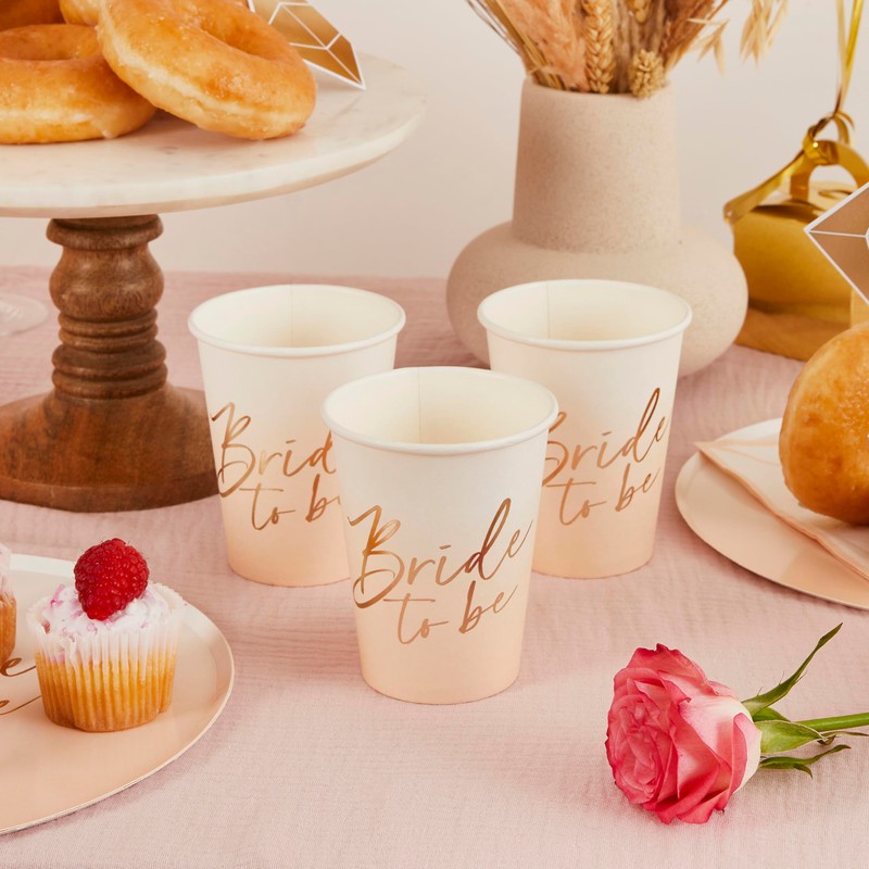 8 Bride to Be Cups, Hen Party Paper Cups, Gold