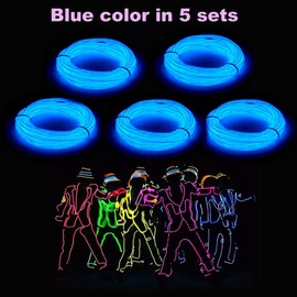 MaxLax EL Wire Blue 5 Pack, 9ft/2.75m Neon Light Wire Noise Reduction with Battery Pack…