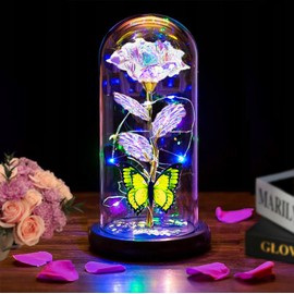 Thrjia Birthday Gifts for Women Mom Wife Her,Light Up Rose Flower Gifts for Women,Glass Rose Butterfly Rose Gifts for Mom from Daughter, Butterfly Birthday Gifts for Her Mom Gold