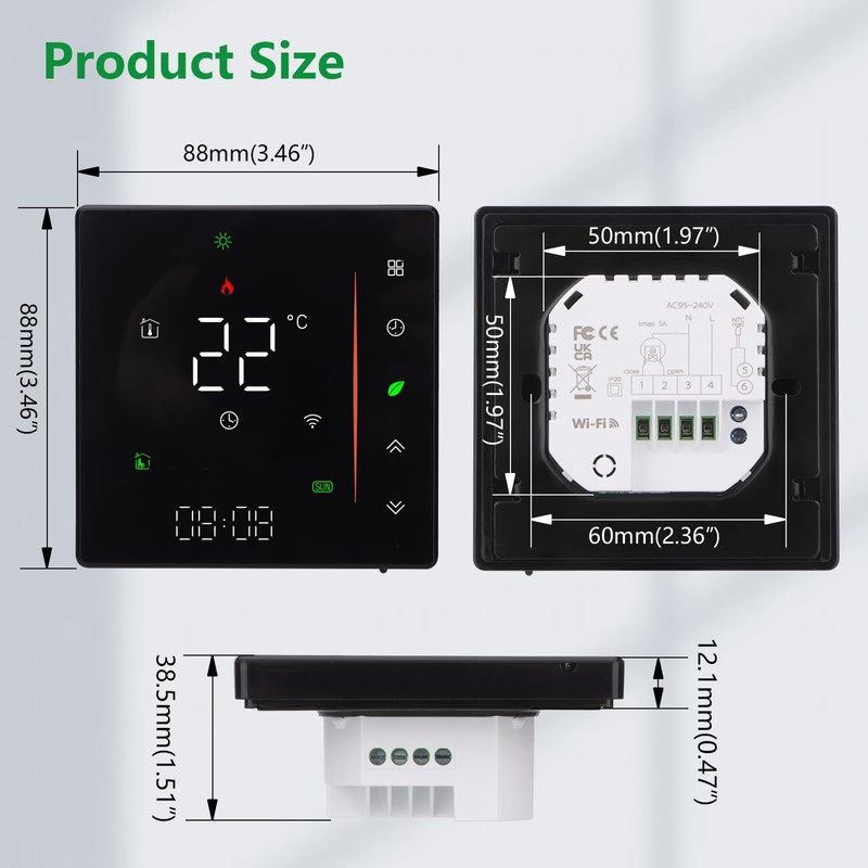 Wengart WIFI Thermostat BHT006,AC230V 3A for Water Heating System,2.4GHz eWelink