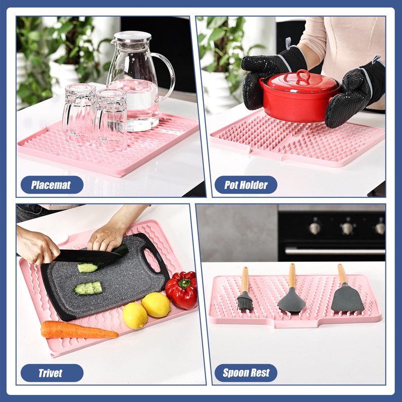 KitchenRaku Dish Drying Mat (Pale Pink, 40 x 33 cm)