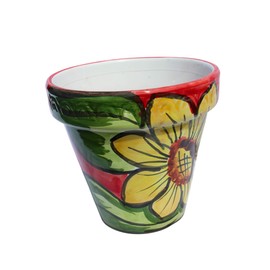 Cactus Canyon Ceramics Spanish Hand-Painted Flower Pot, Spanish Sunflower Design