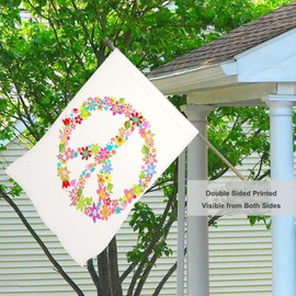 Mugod Floral Peace Sign Burlap House Flags for Outdoor, Peace Love Large Yard Flags 28 x 40 Double Sided Seasonal Decorative Flag for Farmhouse Holiday Decoration