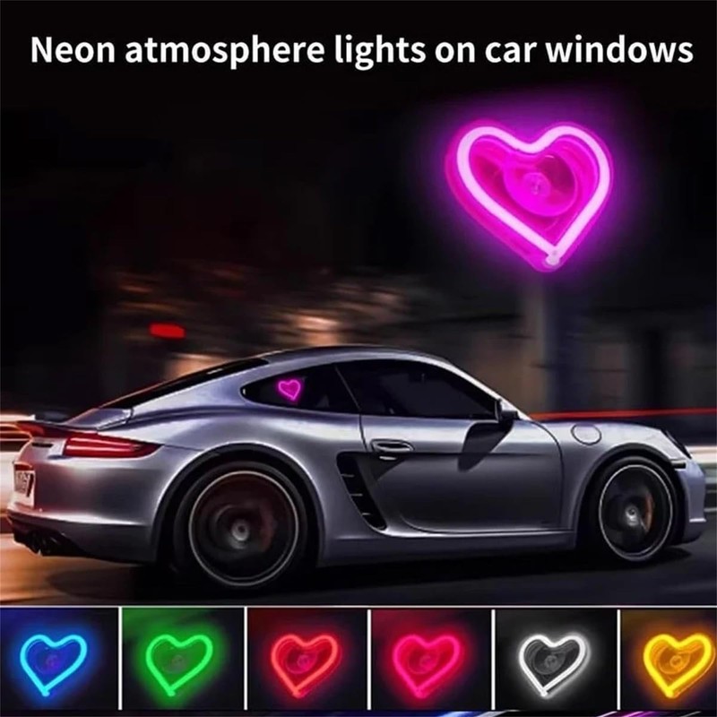 Solar-Powered Heart-Shaped LED Neon Light for Car & Outdoor Decor
