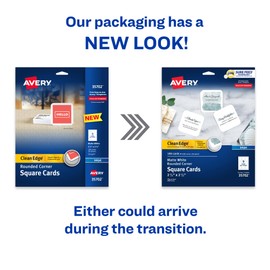 Avery® Clean Edge® Printable Square Cards With Sure Feed® Technology & Rounded Corners, 2.5" x 2.5", White, 180 Blank Cards For Inkjet Printers