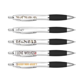 DV DESIGN 5 x Wolf Black Pens - Wolves Wild Animals Cartoon Funny Stationary School Equipment Fan Teacher Friend Girls Boys Birthday Gift Set #82294