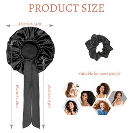 ELNX 1 Stück Seidenhaube zum Schlafen, verstellbare Satinhaube, Seidenhaube für lockiges Haar, Schlafhaube mit Bindeband, Seidenhaarwickel zum Schlafen (Schwarz, Haarhaube + Haargummis)