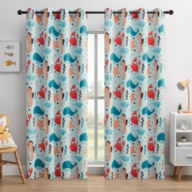 Kids Blackout Curtains - Ocean Whale Design, 100% Blackout, 2 Panels, Each W52×L84, Thermal Insulated for Bedroom, Noise Reducing, Excellent Colorfastness, Dive into an underwater adventure