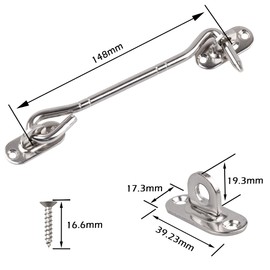 Tahbarshi 2 Pieces Crochet Porte, Crochet de Cabine Oeil Porte Loquet en Acier Inoxydable with Vis Crochet Fermeture Porte - Noir/Argent (4/6/8 Inch) (Silver, 6 Inches)